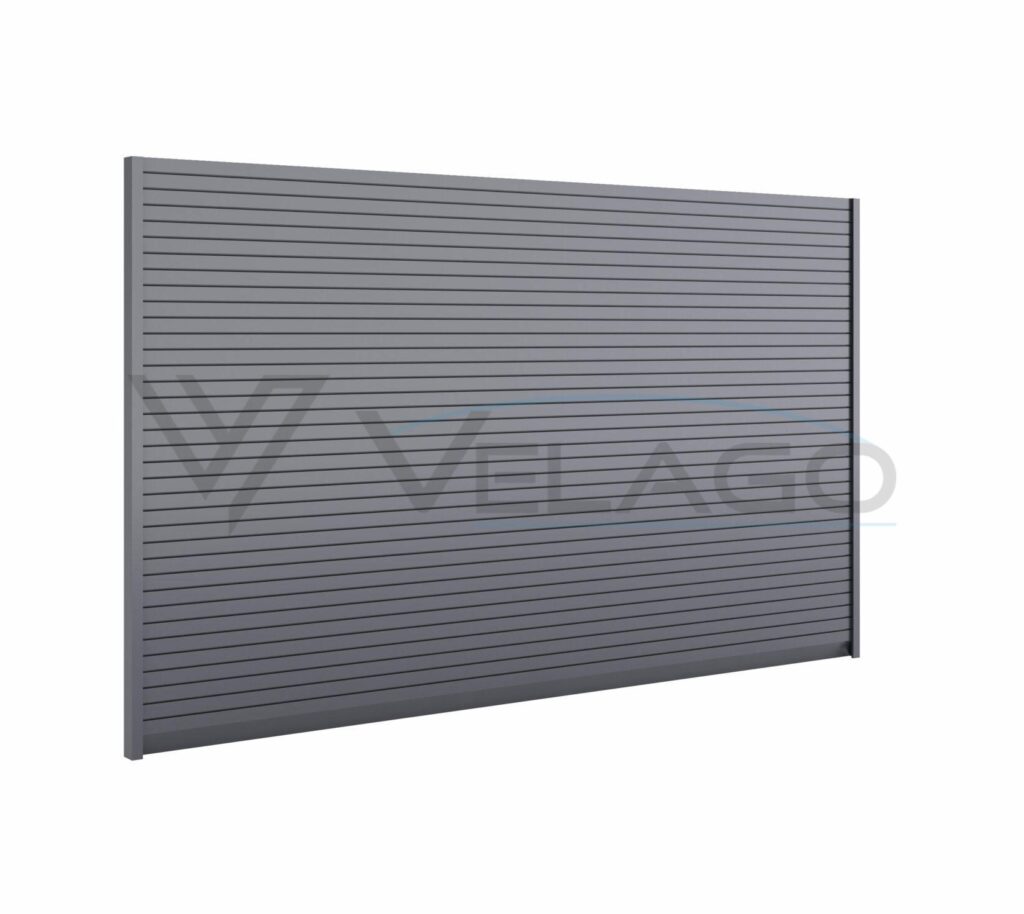 Ogrodzenie aluminiowe System COPERTO – żaluzjowy układ profili rombowych, kolor antracyt RAL 7016