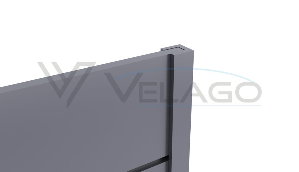 Aluminiowe ogrodzenie poziome DOLCE – realizacja przy domu nowoczesnym, tło zieleni ogrodowej