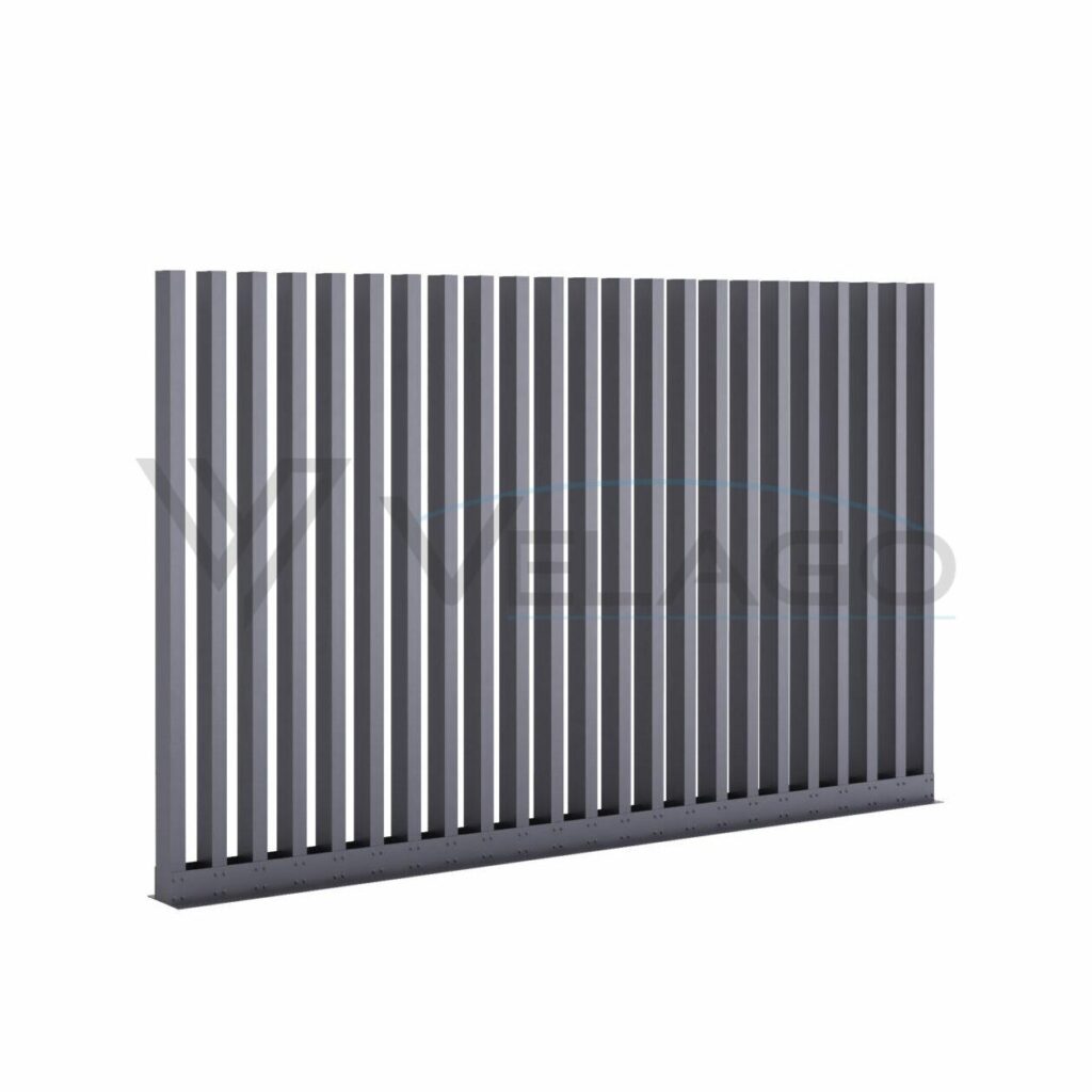 Ogrodzenie aluminiowe System LEGGERO – pionowe profile 80×40 mm, efekt wyrastania z nawierzchni