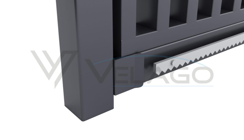 Aluminiowe ogrodzenie LEGGERO – zbliżenie na powłokę proszkową RAL 7046 na profilu 80×40 mm