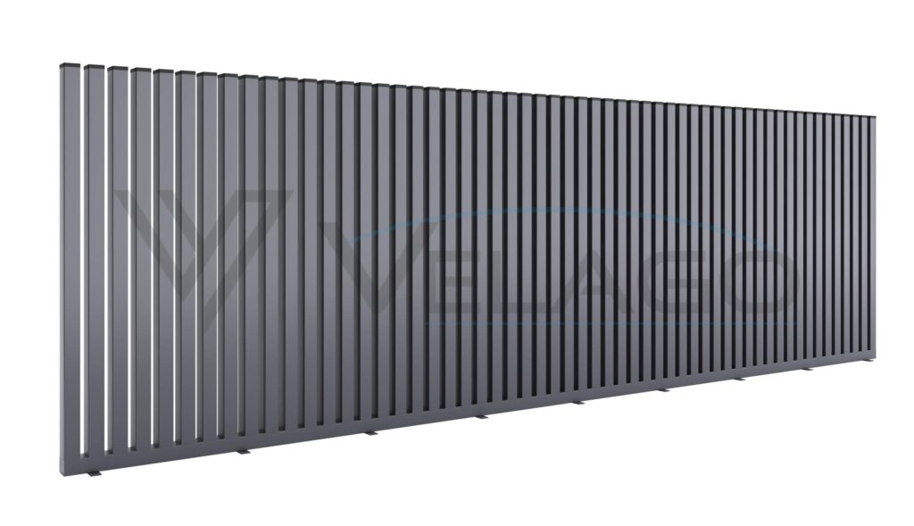 Ogrodzenie aluminiowe System PESANTE – masywne pionowe profile 80×60 mm, kolor antracyt RAL 7016