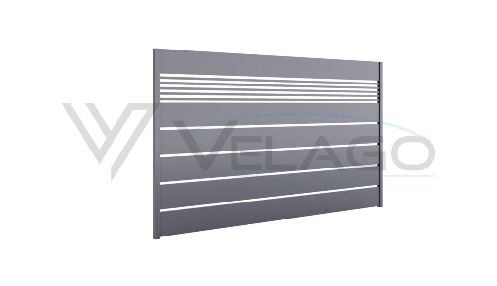 Ogrodzenie aluminiowe System ROSA – kompozycja profilu 200×20 mm i pięciu profili 20×20 mm