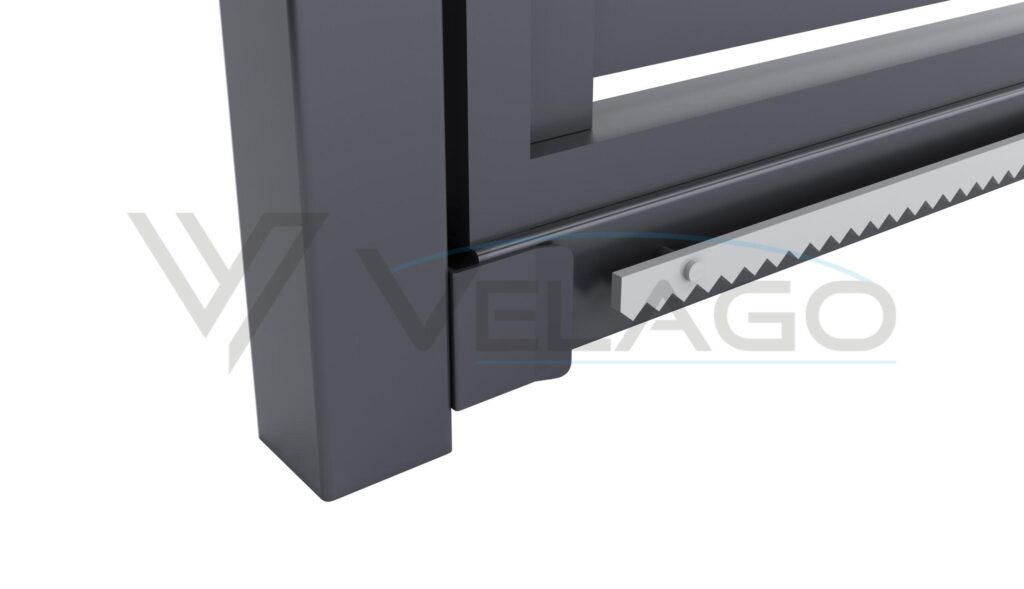 Ogrodzenie aluminiowe SEMPRE – detal złącza profilu poziomego z ramą bramy 60×40 mm