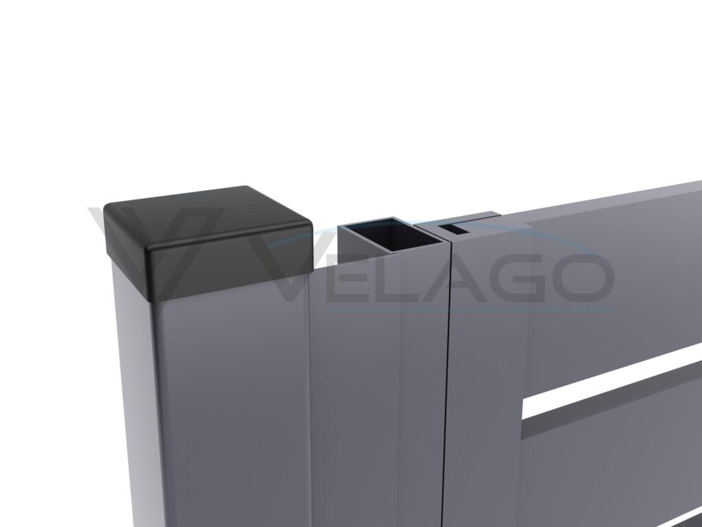 Aluminiowe ogrodzenie SEMPRE – brama uchylna z ryglami i stoperem, profil bramowy 100×100 mm