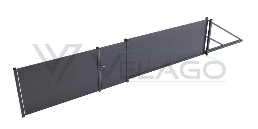 Aluminiowe ogrodzenie pełne SUPREME – realizacja przy obiekcie przemysłowym, kolor RAL 8017
