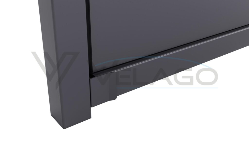 System SUPREME Velago – panorama frontu z bramą przesuwną i przęsłami z blachy aluminiowej