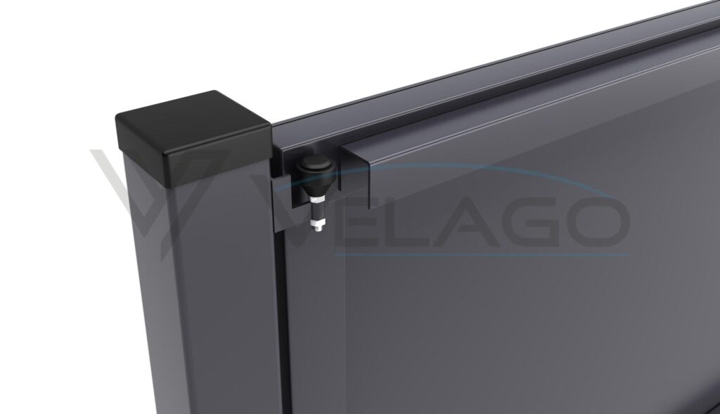 Aluminiowe ogrodzenie pełne SUPREME – zbliżenie na gładką powierzchnię blachy aluminiowej